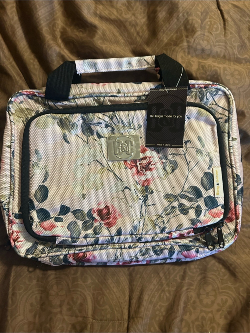 Floral Tote Bag - Cream with Pink & Blue Accents